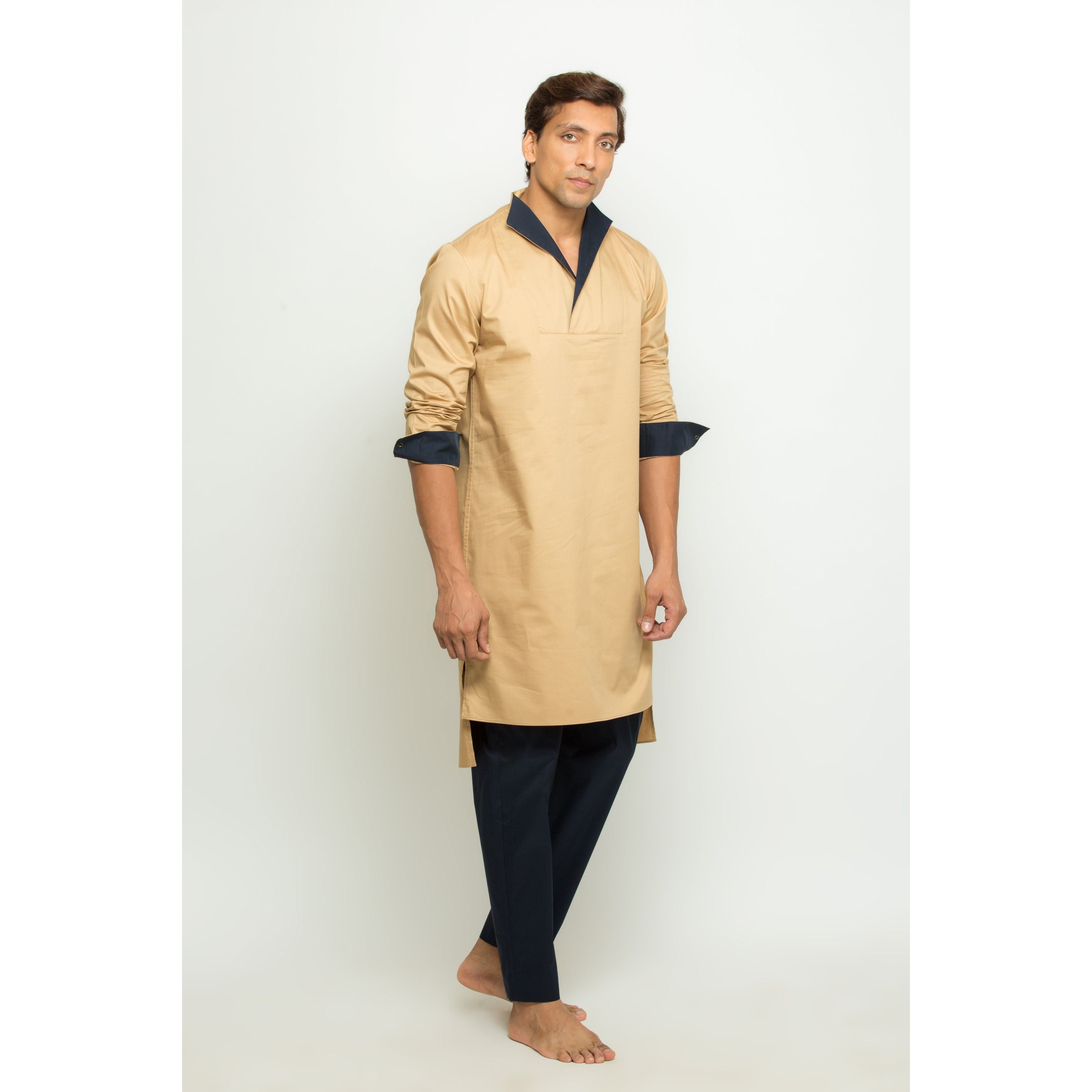Kurta with high neck cross collar