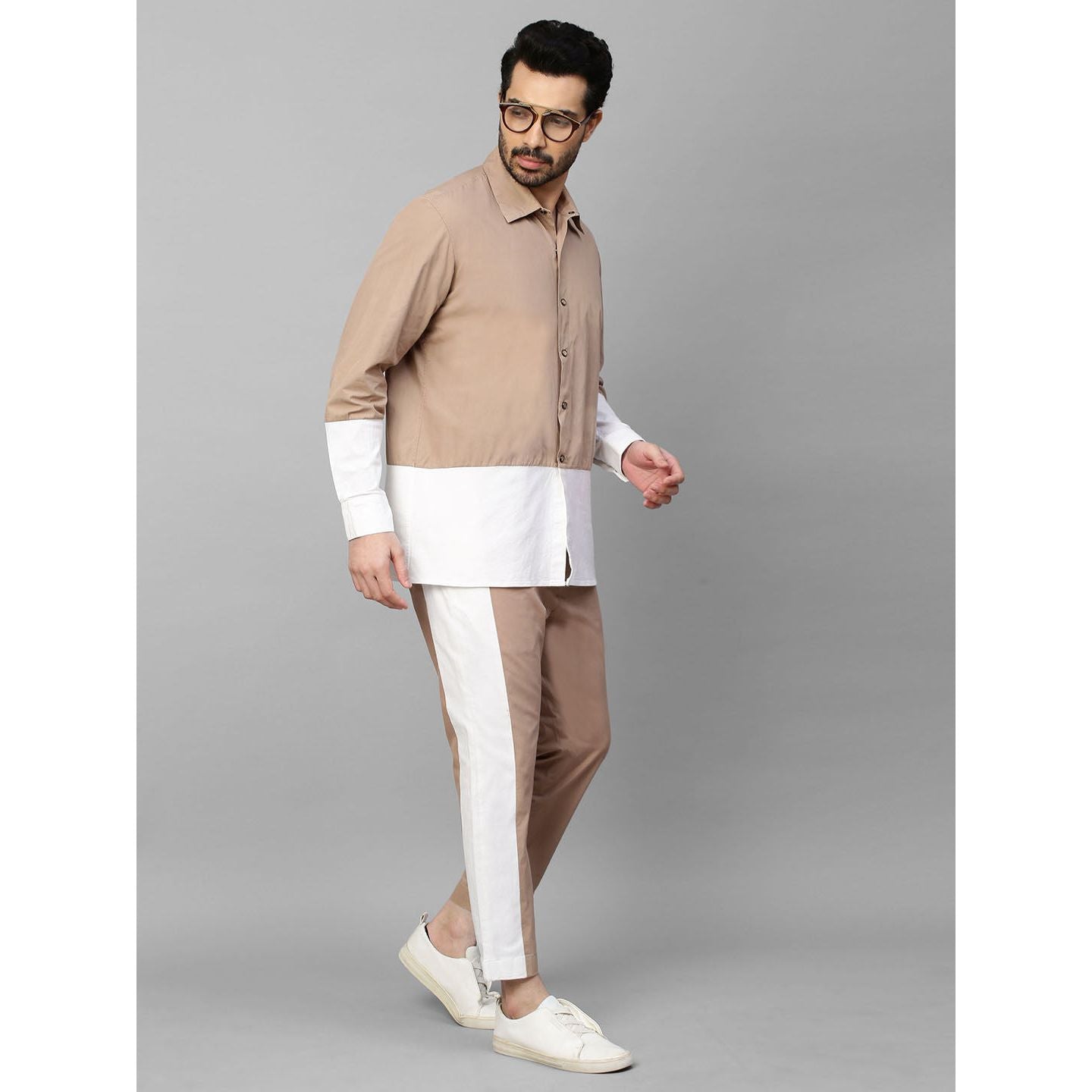 Khaki and white color block set.