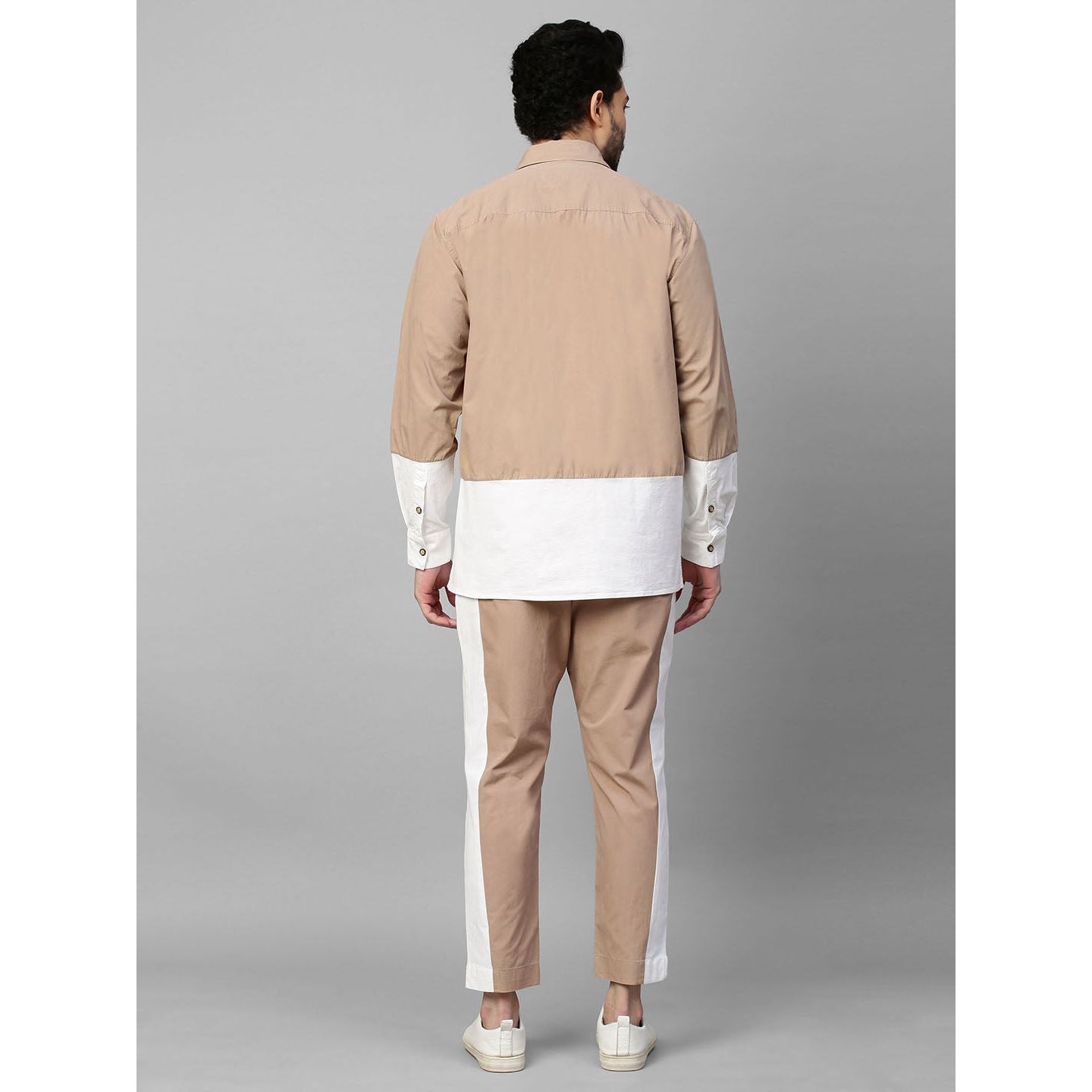 Khaki and white color block set.