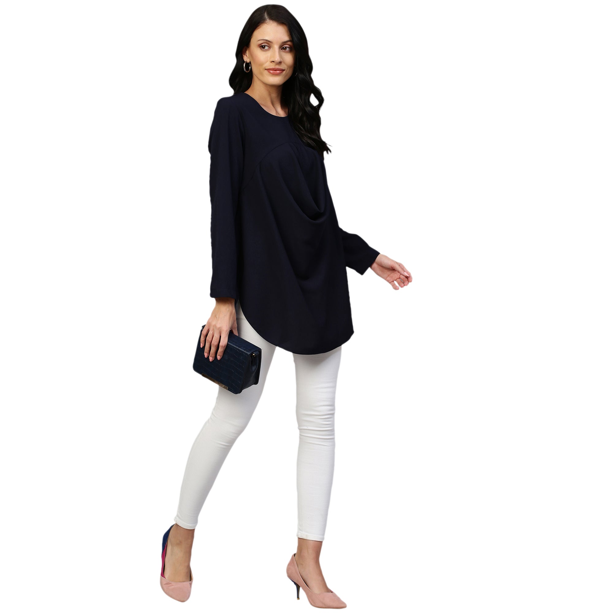 Blue shirt with front & back cowl features.