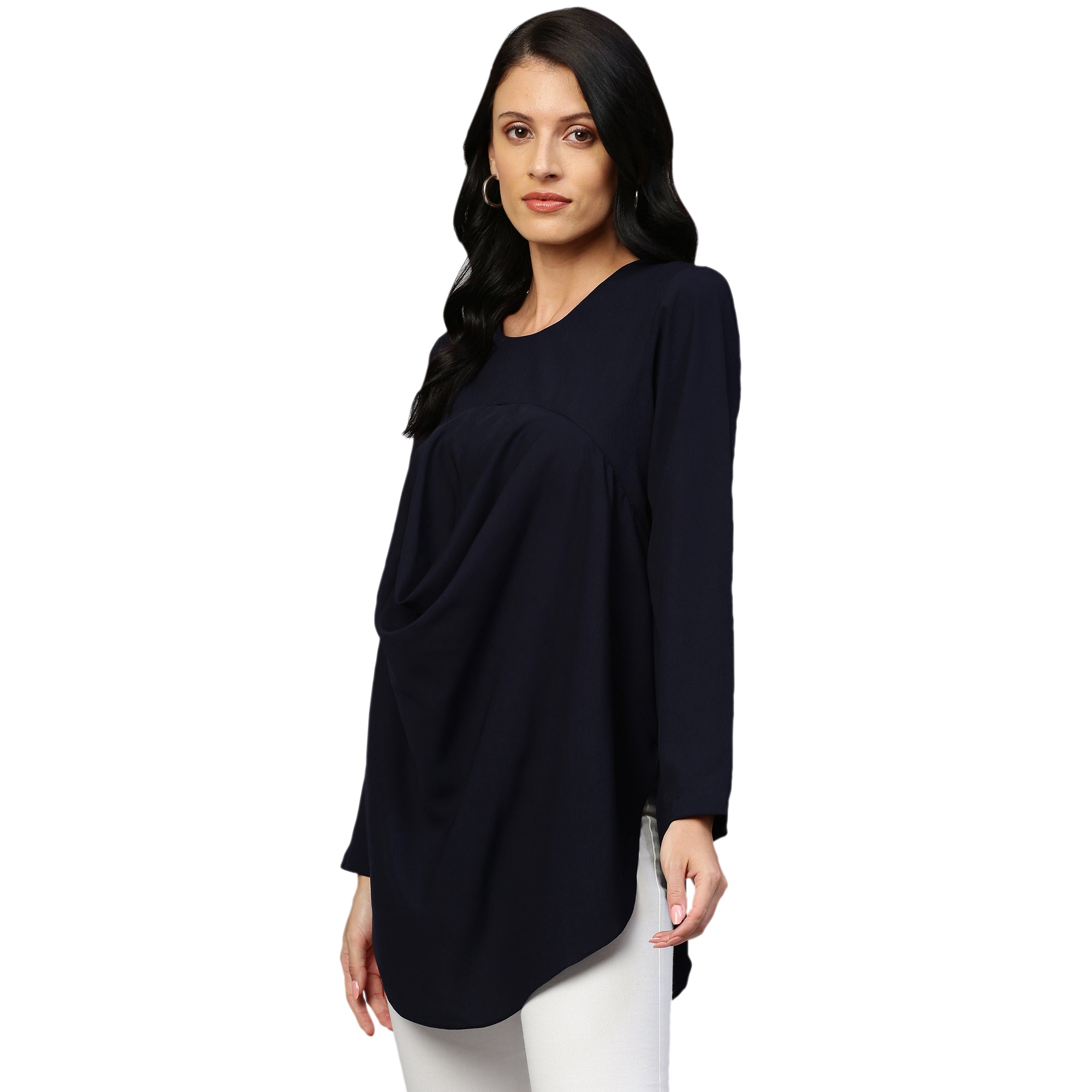 Blue shirt with front & back cowl features.