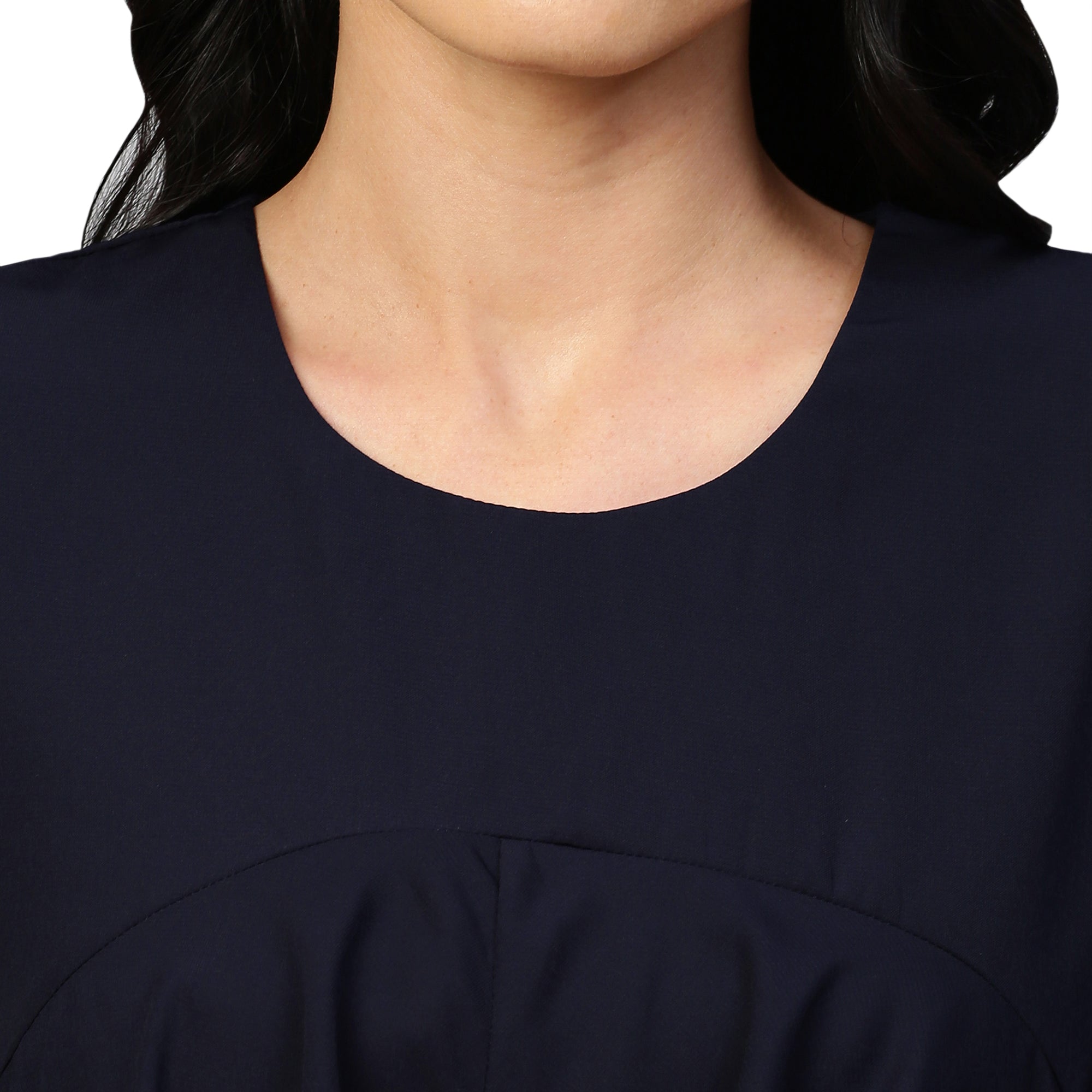 Blue shirt with front & back cowl features.