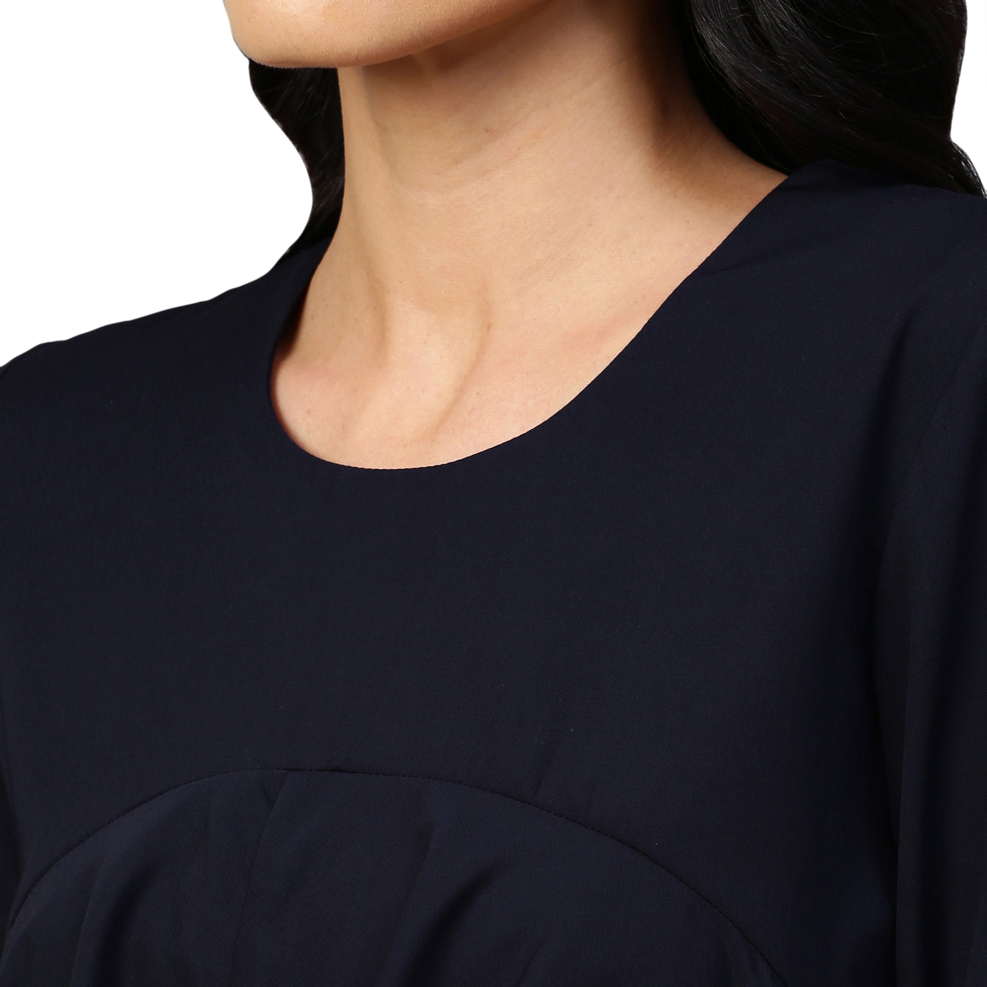 Blue shirt with front & back cowl features.