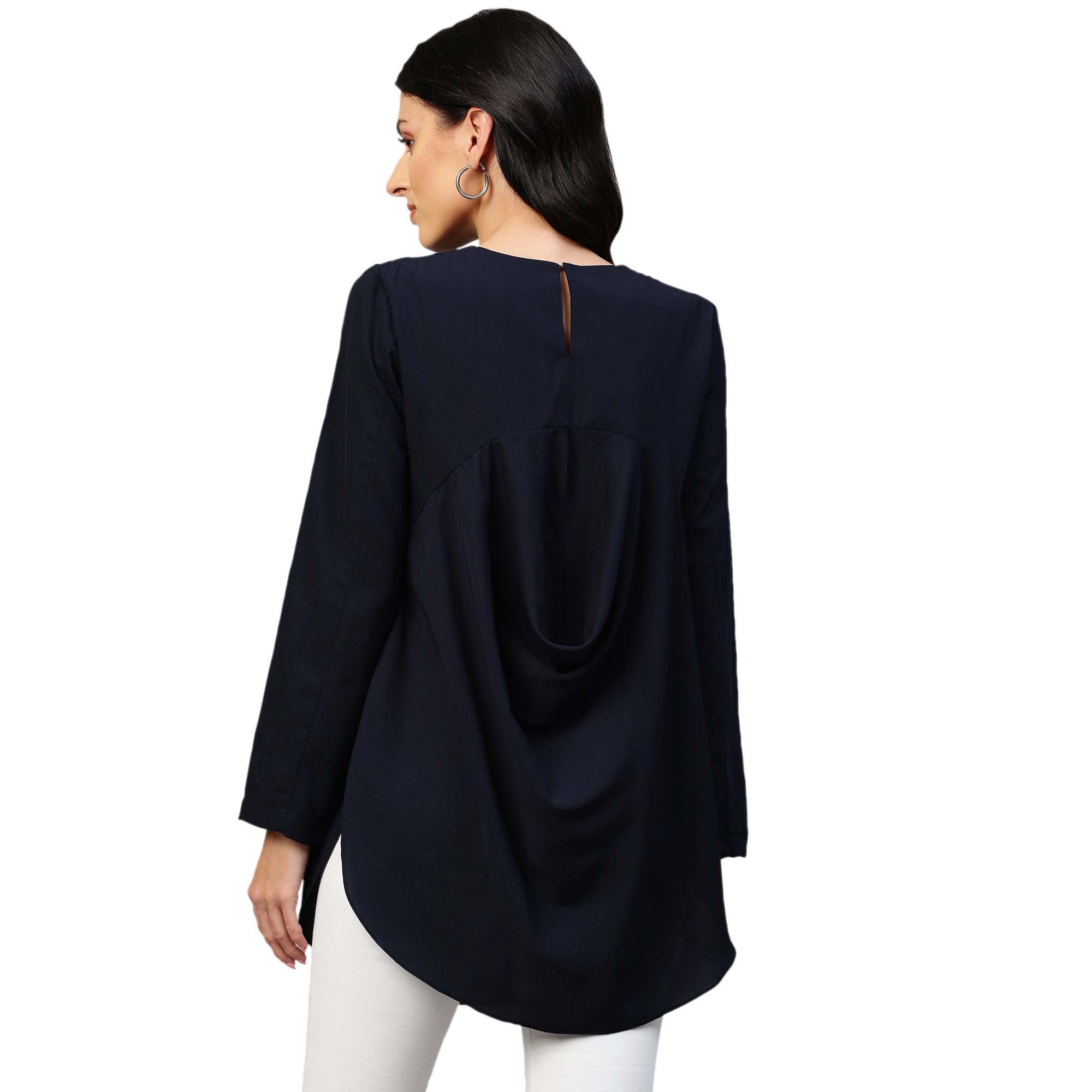 Blue shirt with front & back cowl features.