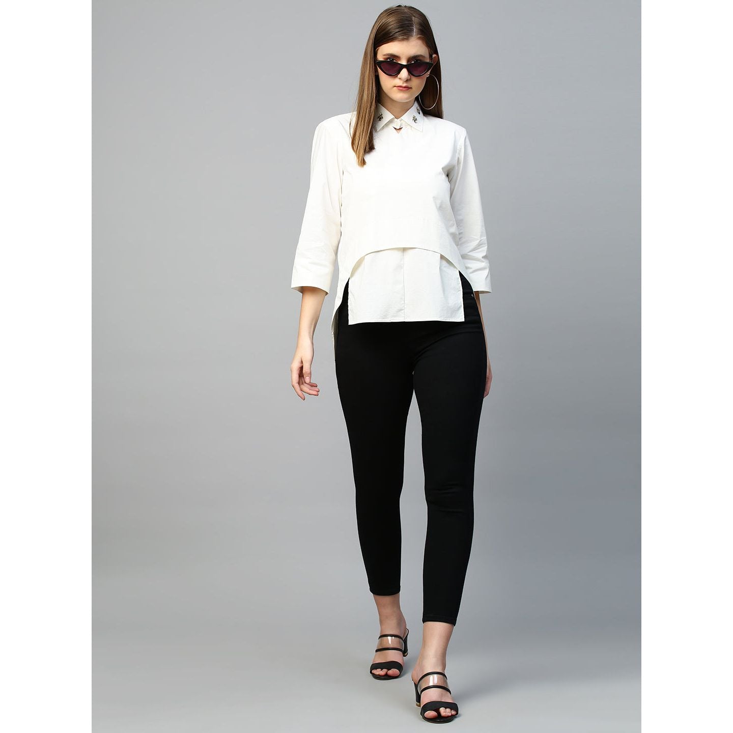 Embroidered collared top