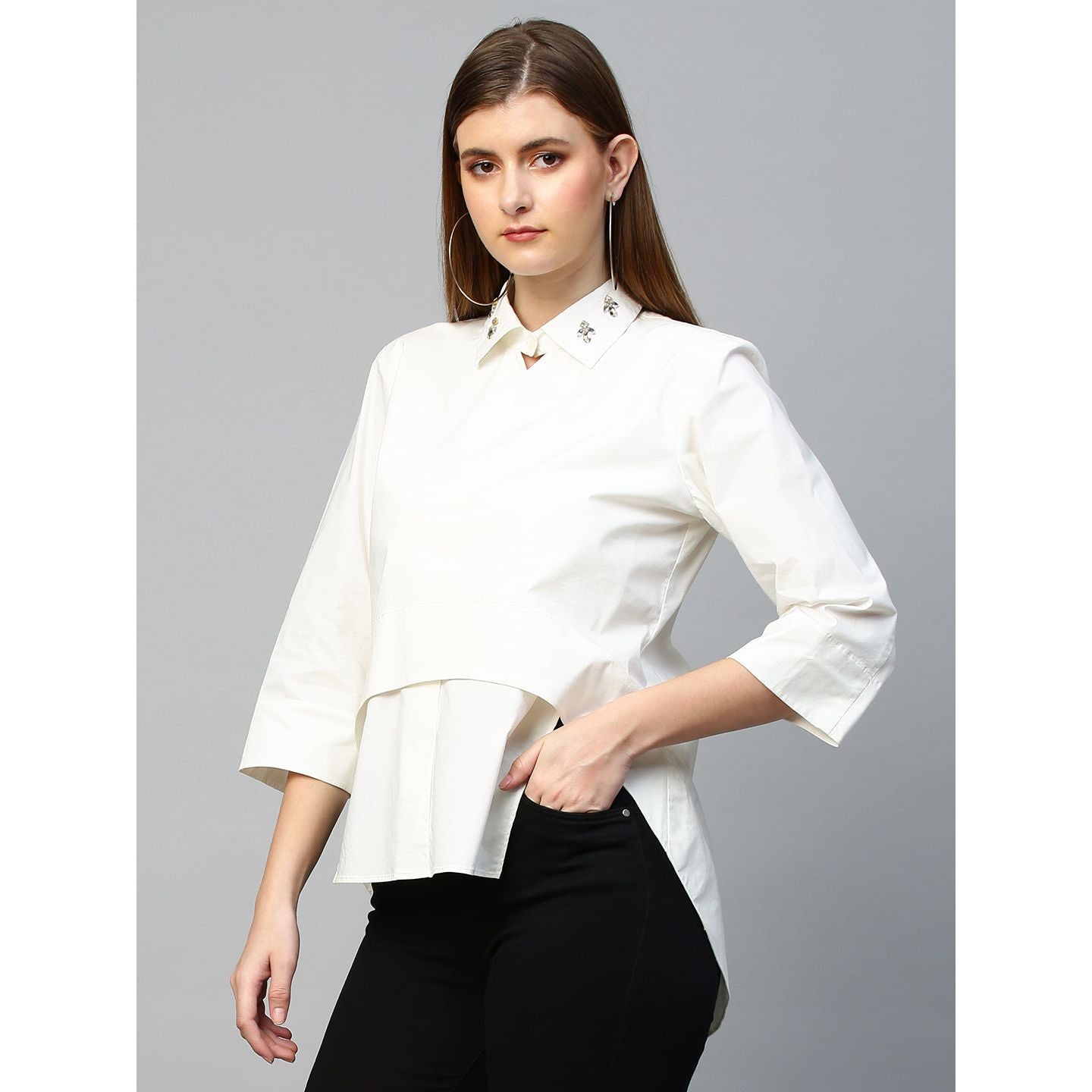 Embroidered collared top