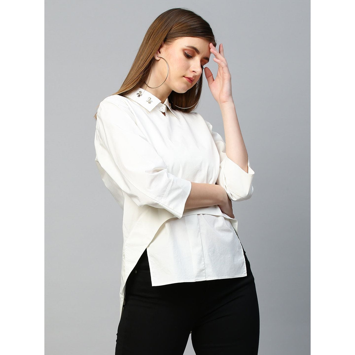 Embroidered collared top