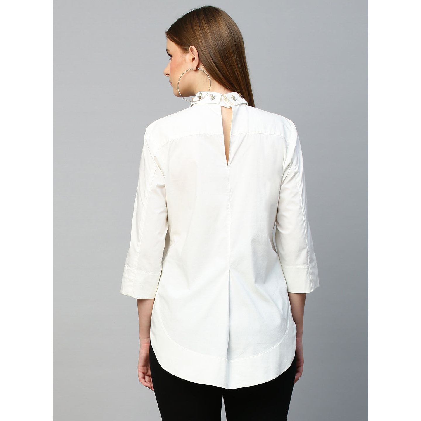 Embroidered collared top