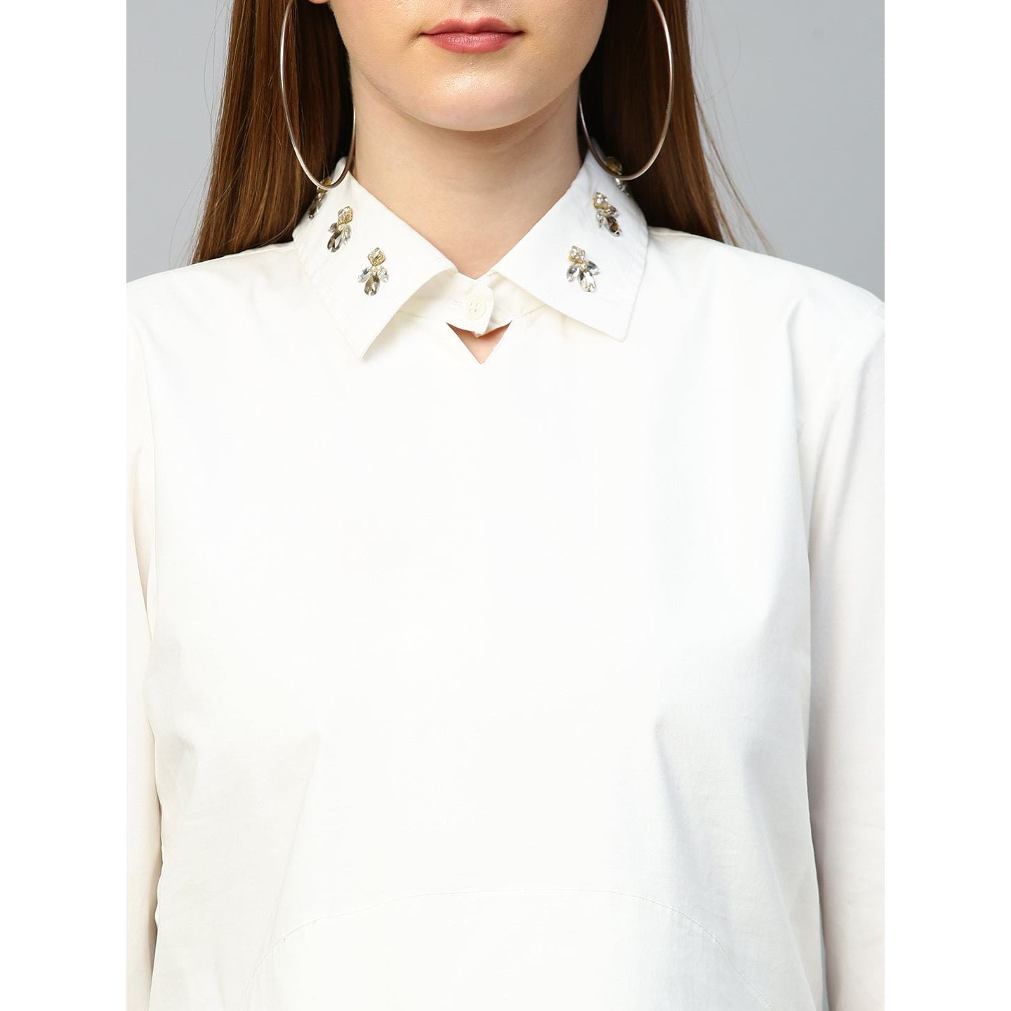 Embroidered collared top