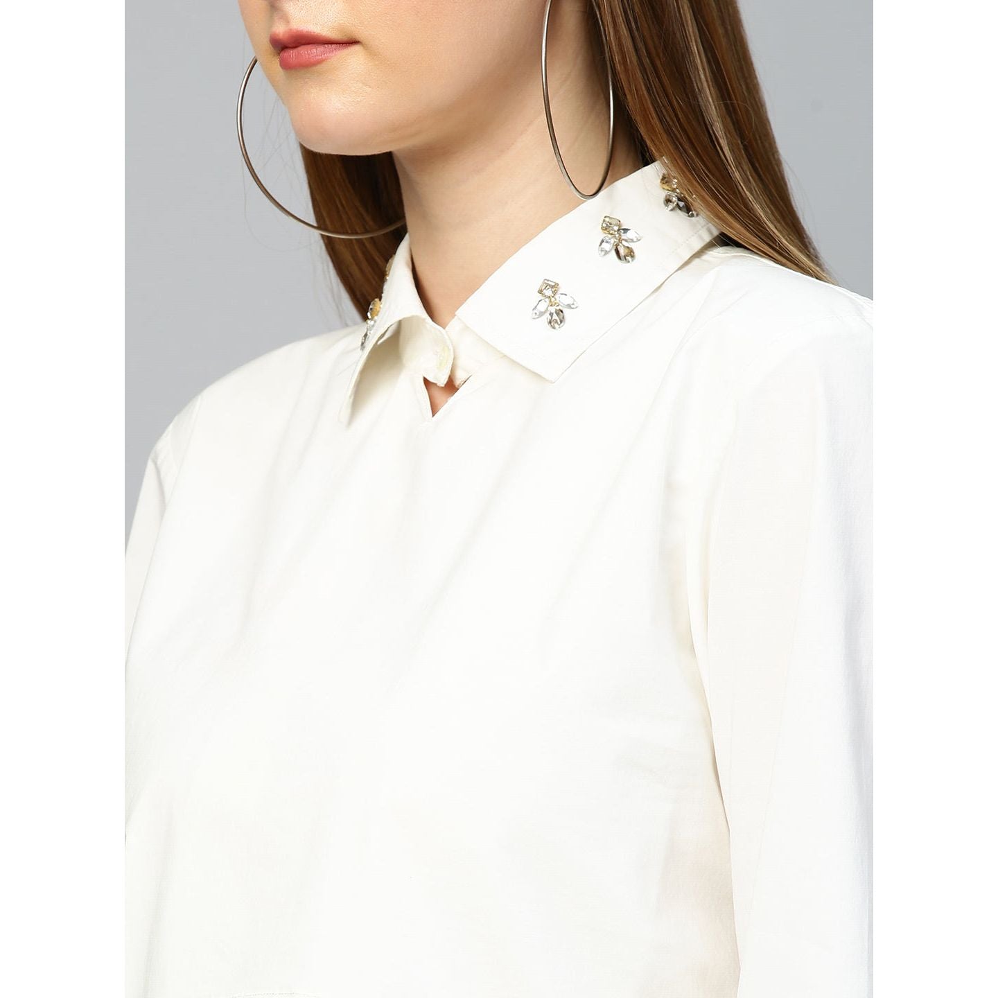 Embroidered collared top