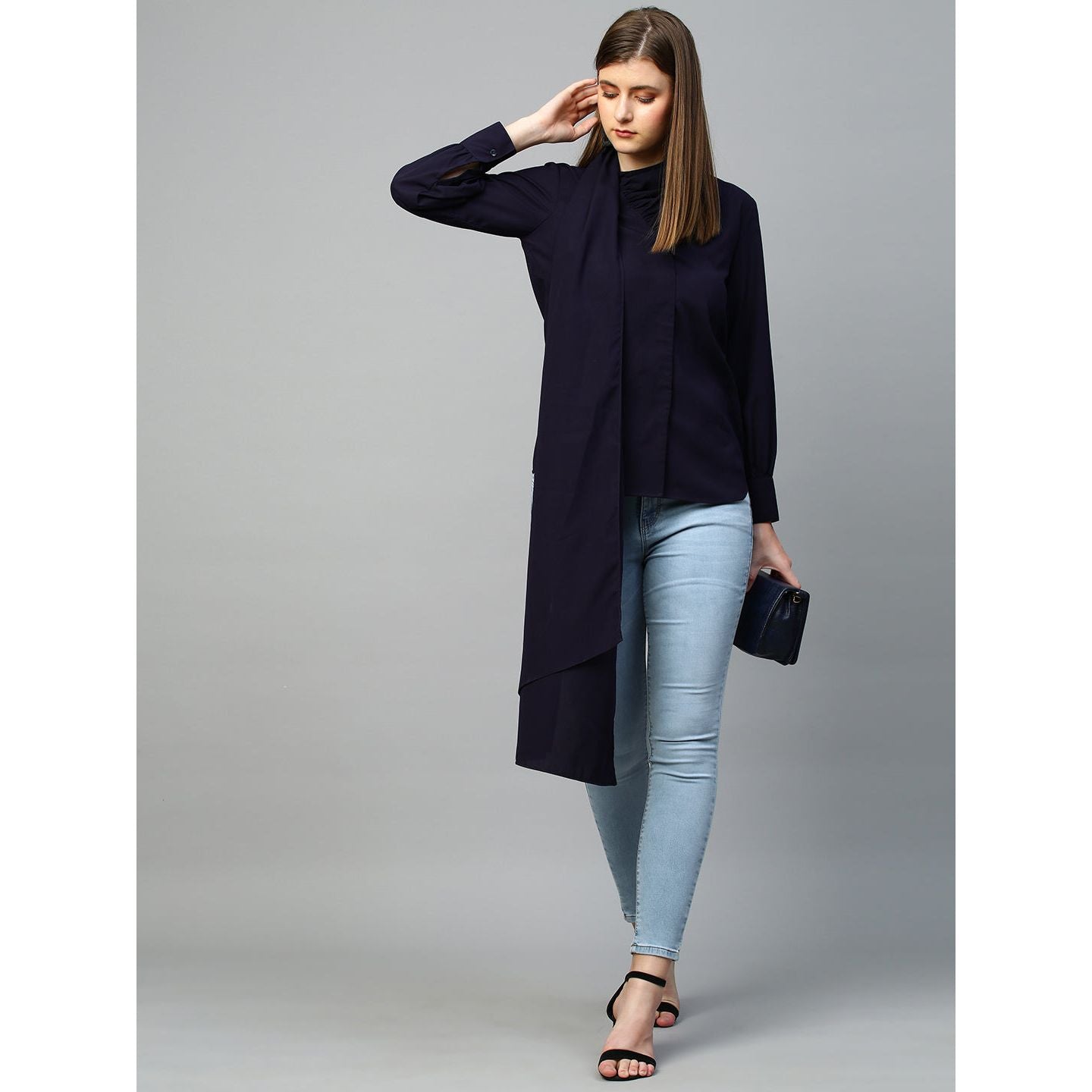 Blue top with shawl feature