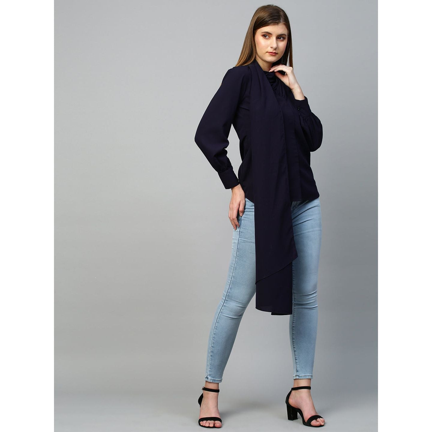 Blue top with shawl feature