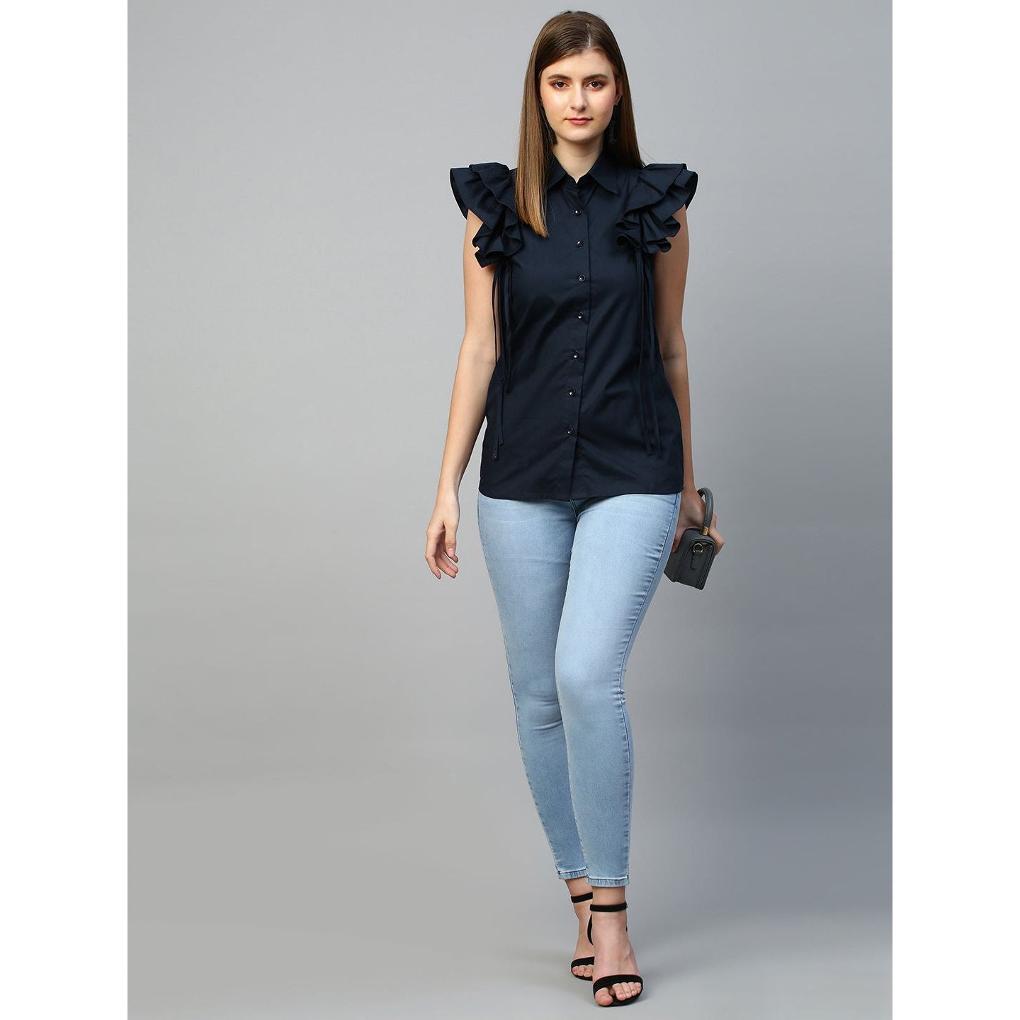 Blue sleeveless shirt