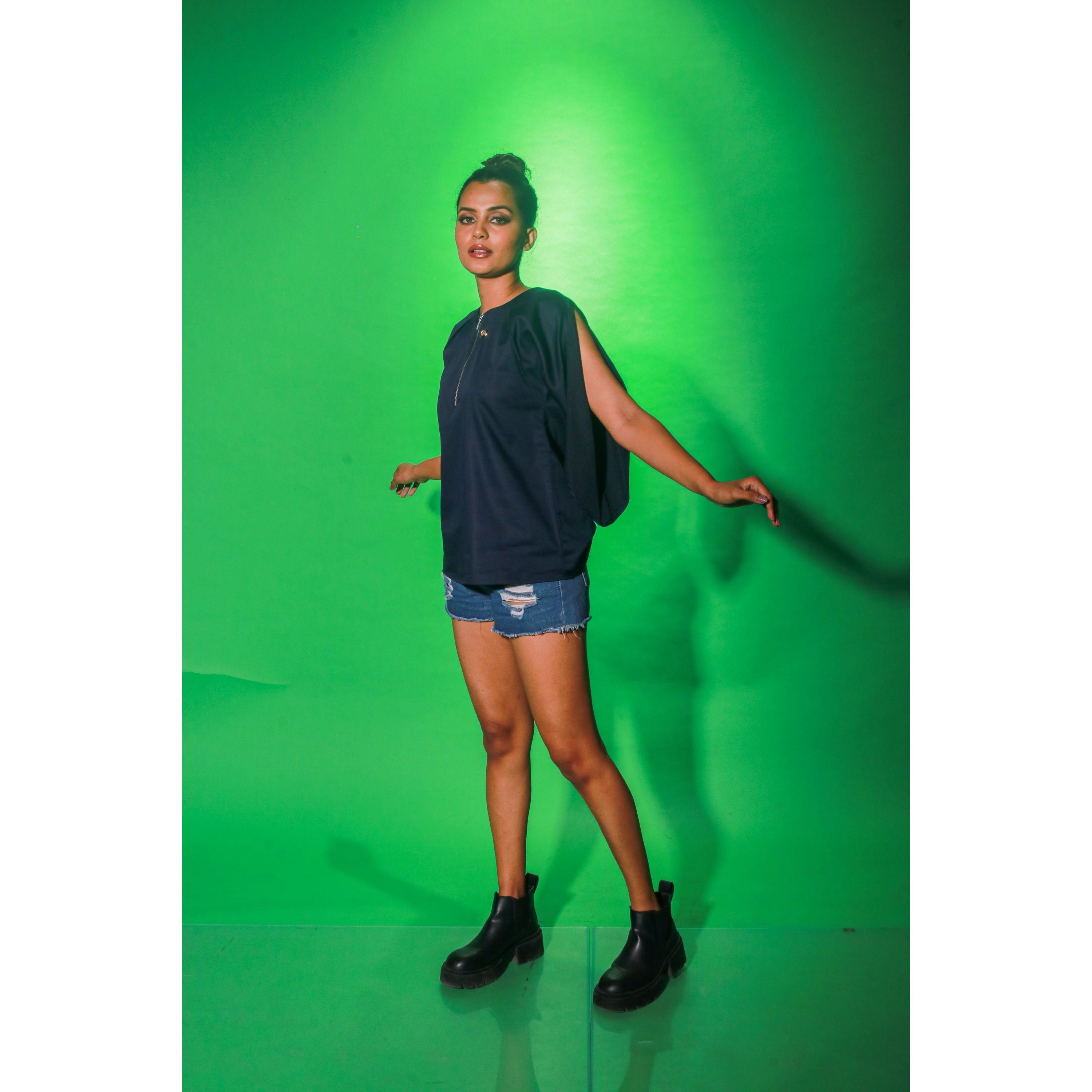 Blue top with zipper placket