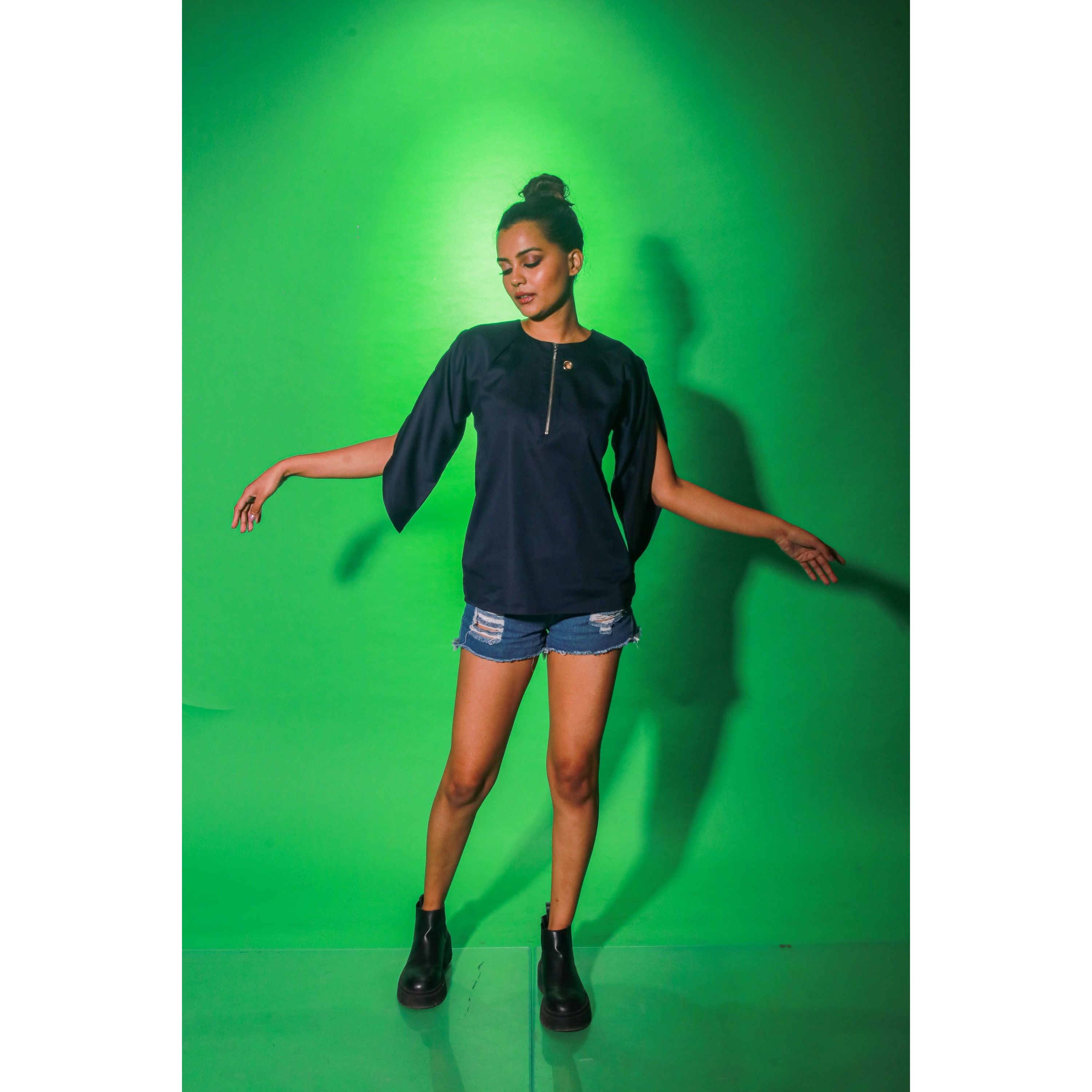 Blue top with zipper placket