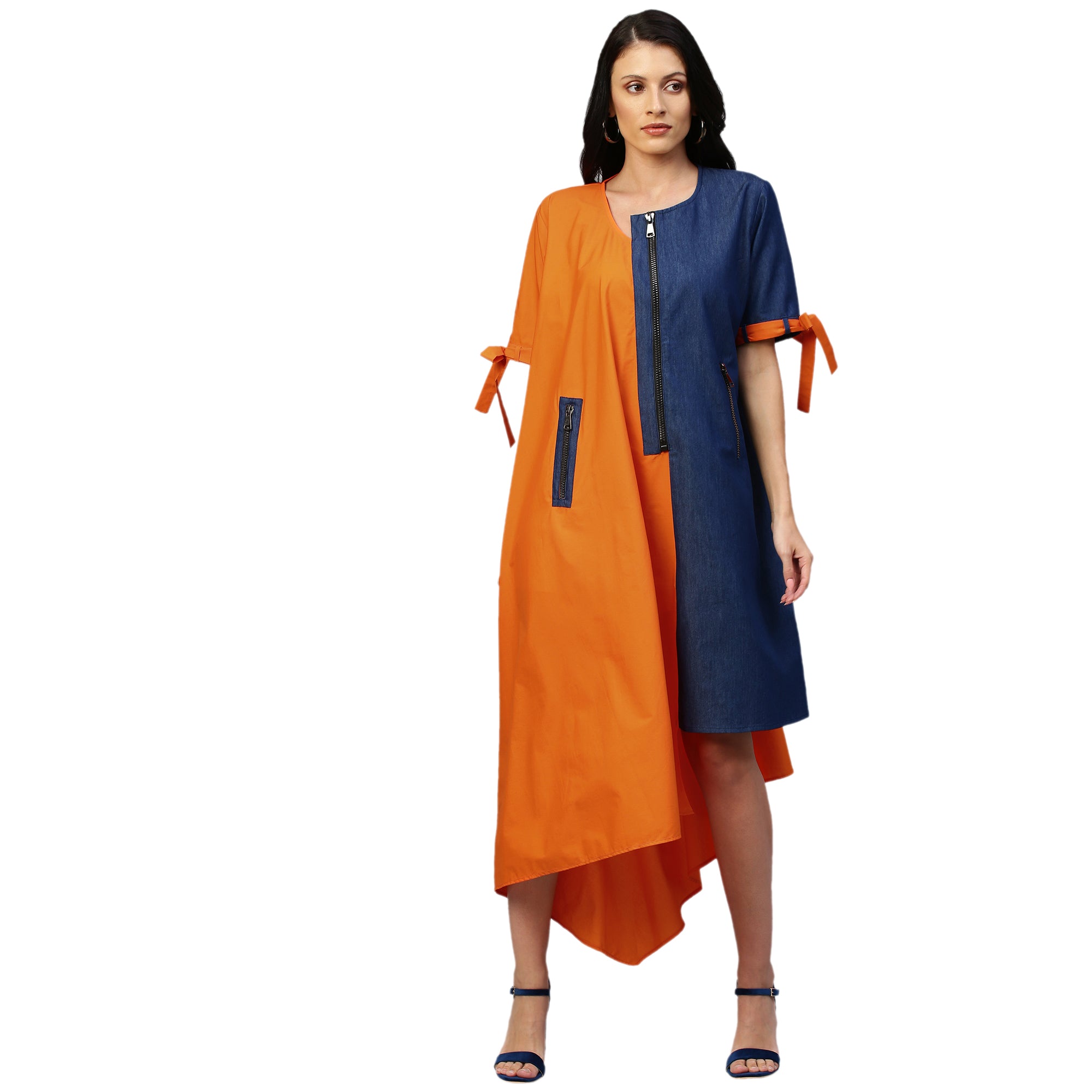 Orange and denim dress
