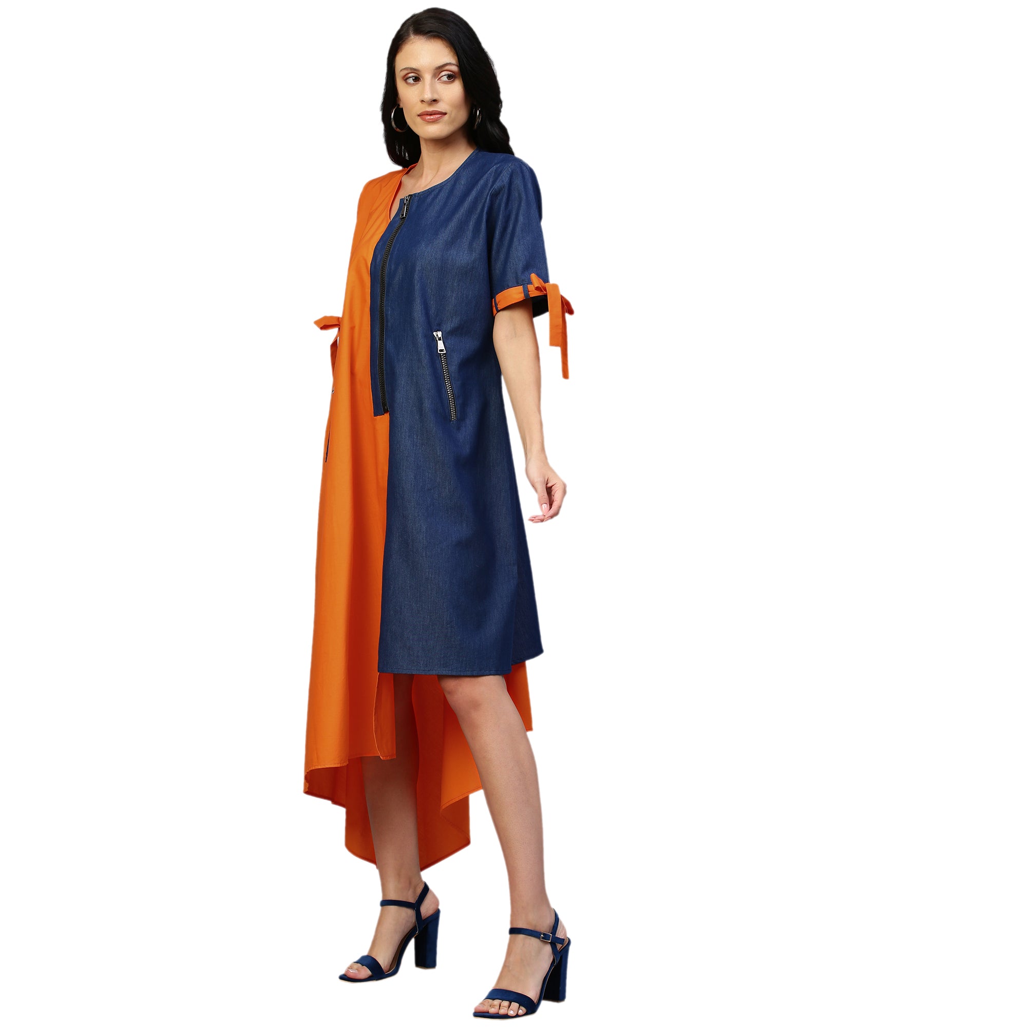 Orange and denim dress