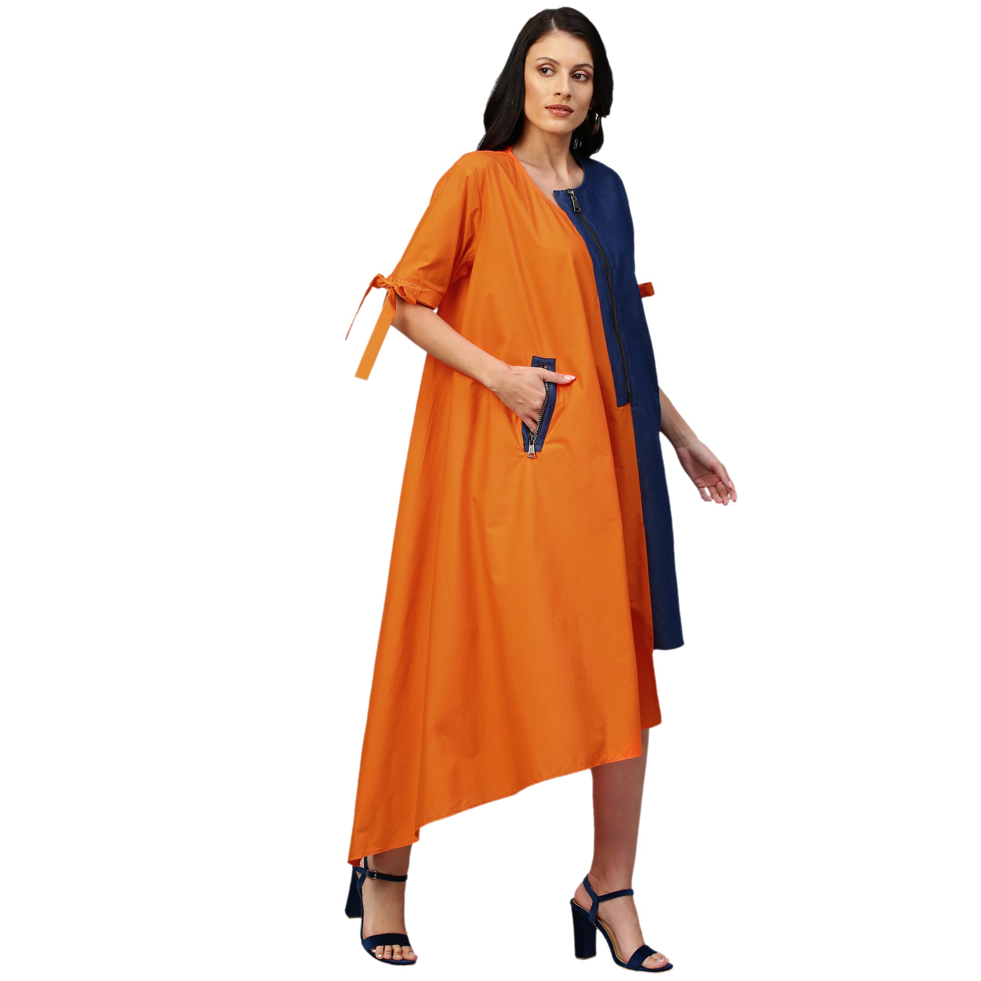 Orange and denim dress