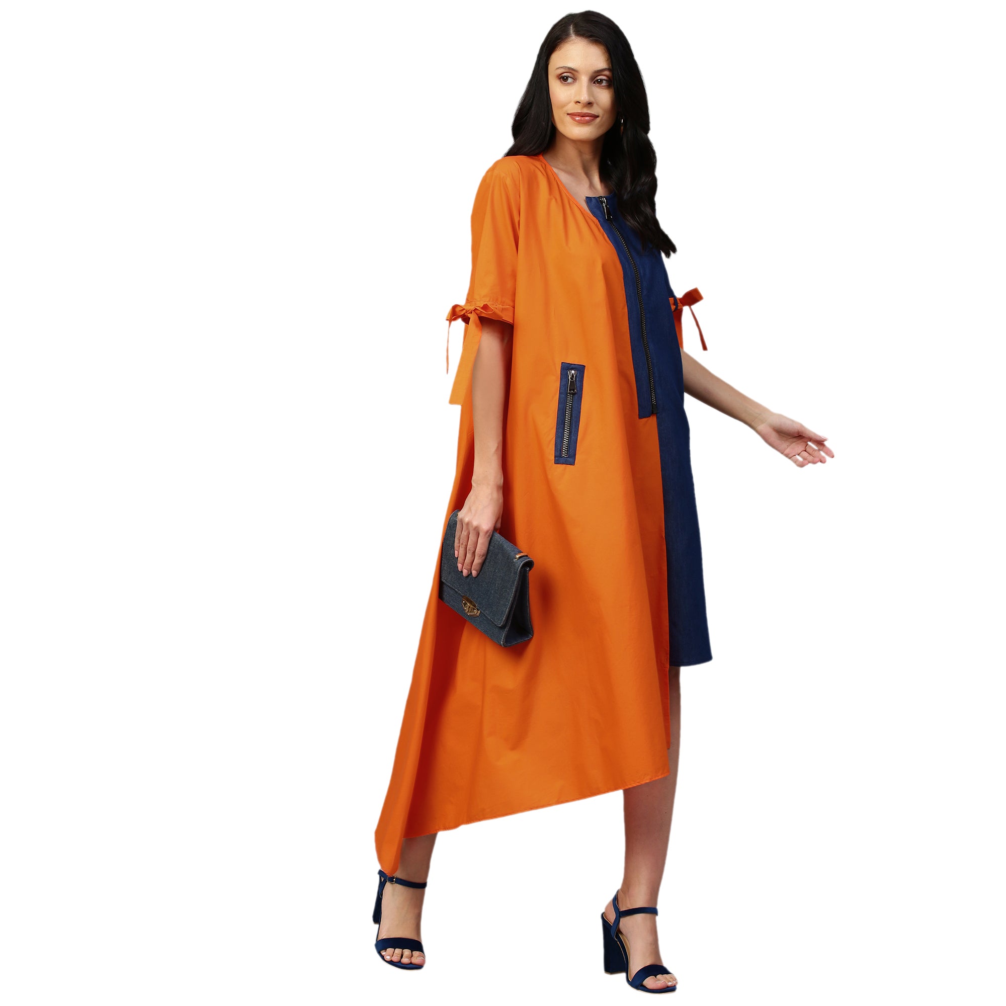 Orange and denim dress