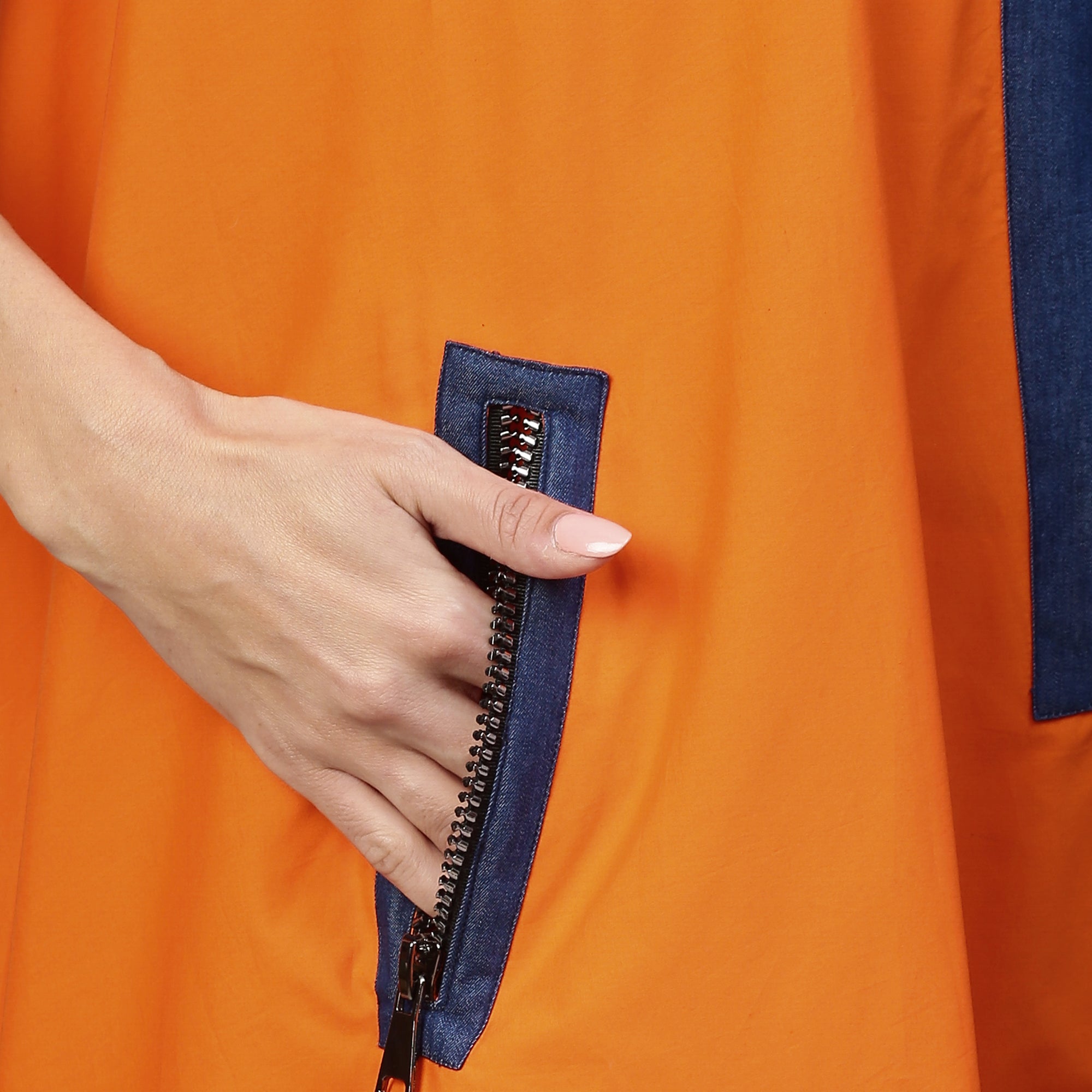 Orange and denim dress