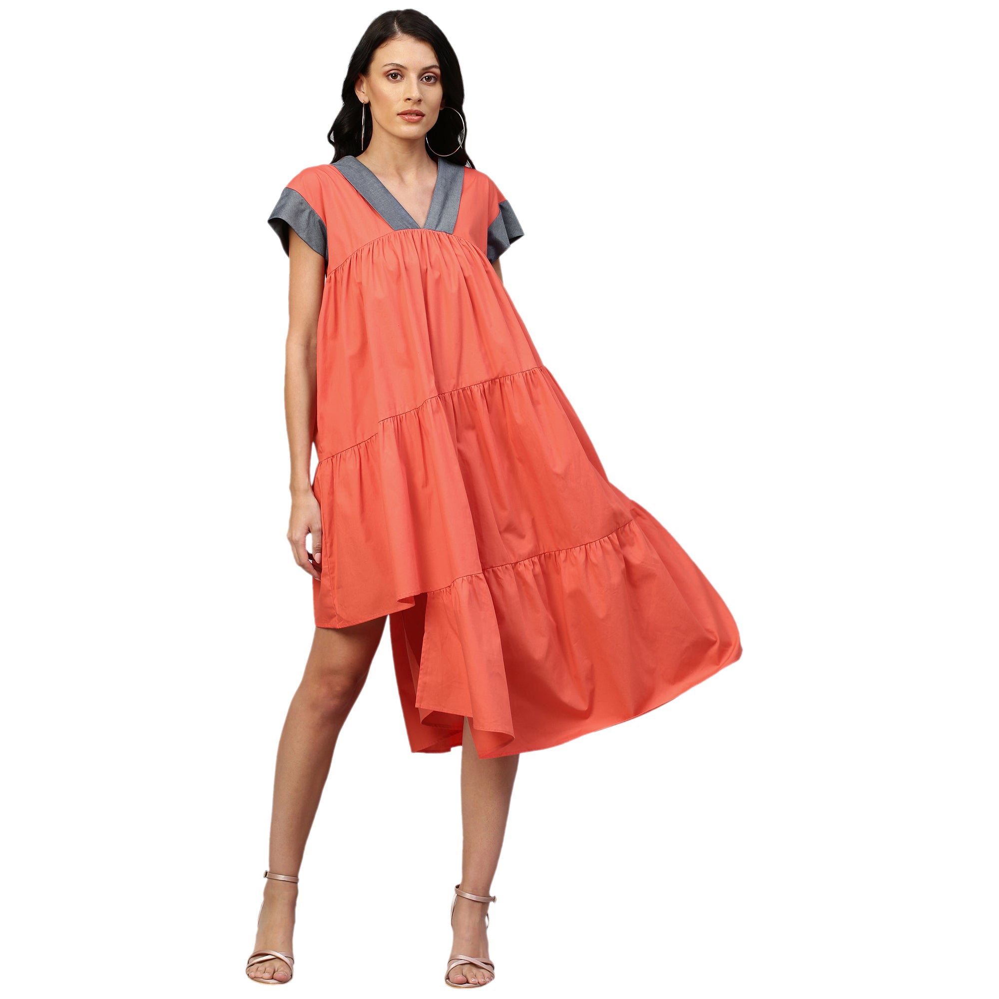 Coral V-neck dress