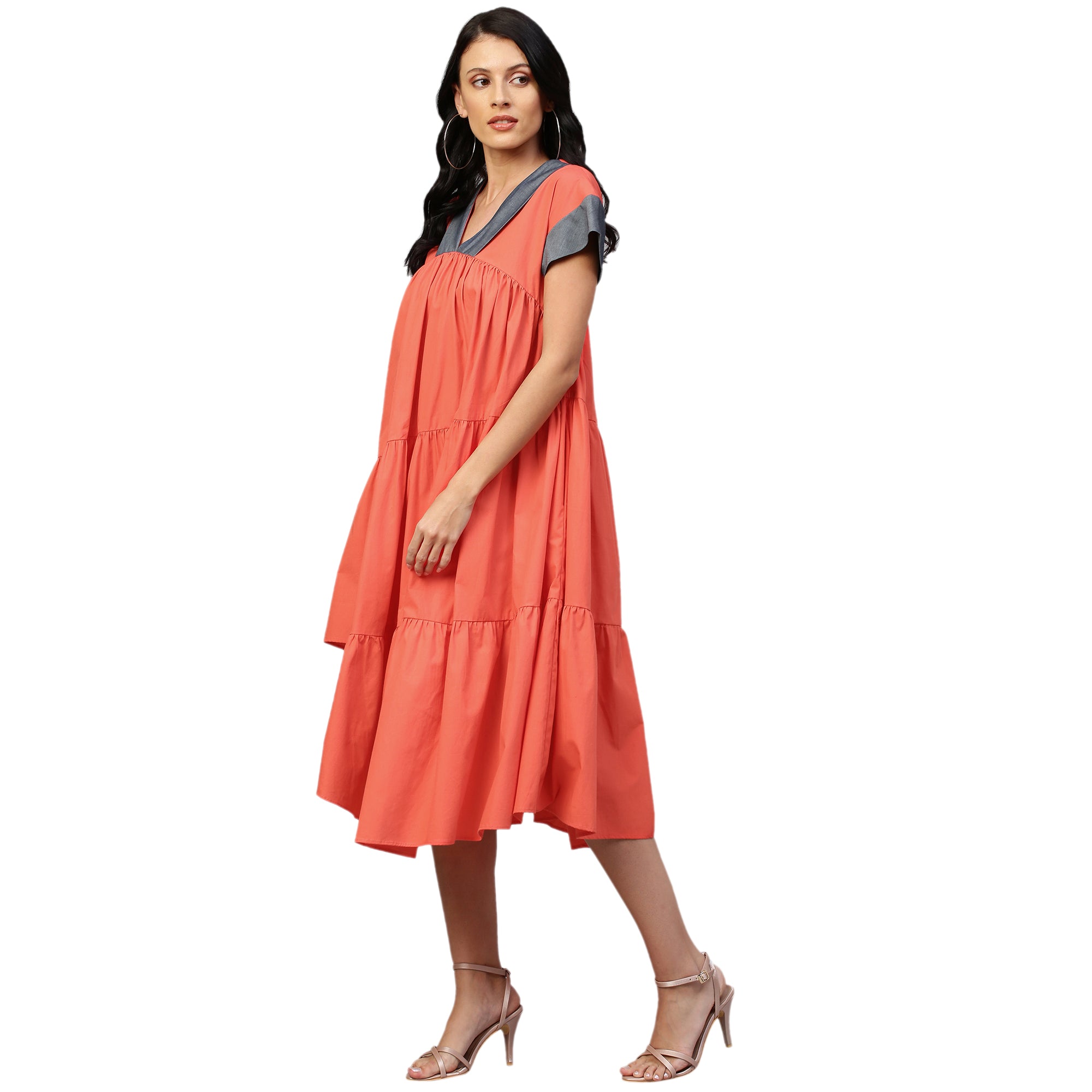 Coral V-neck dress