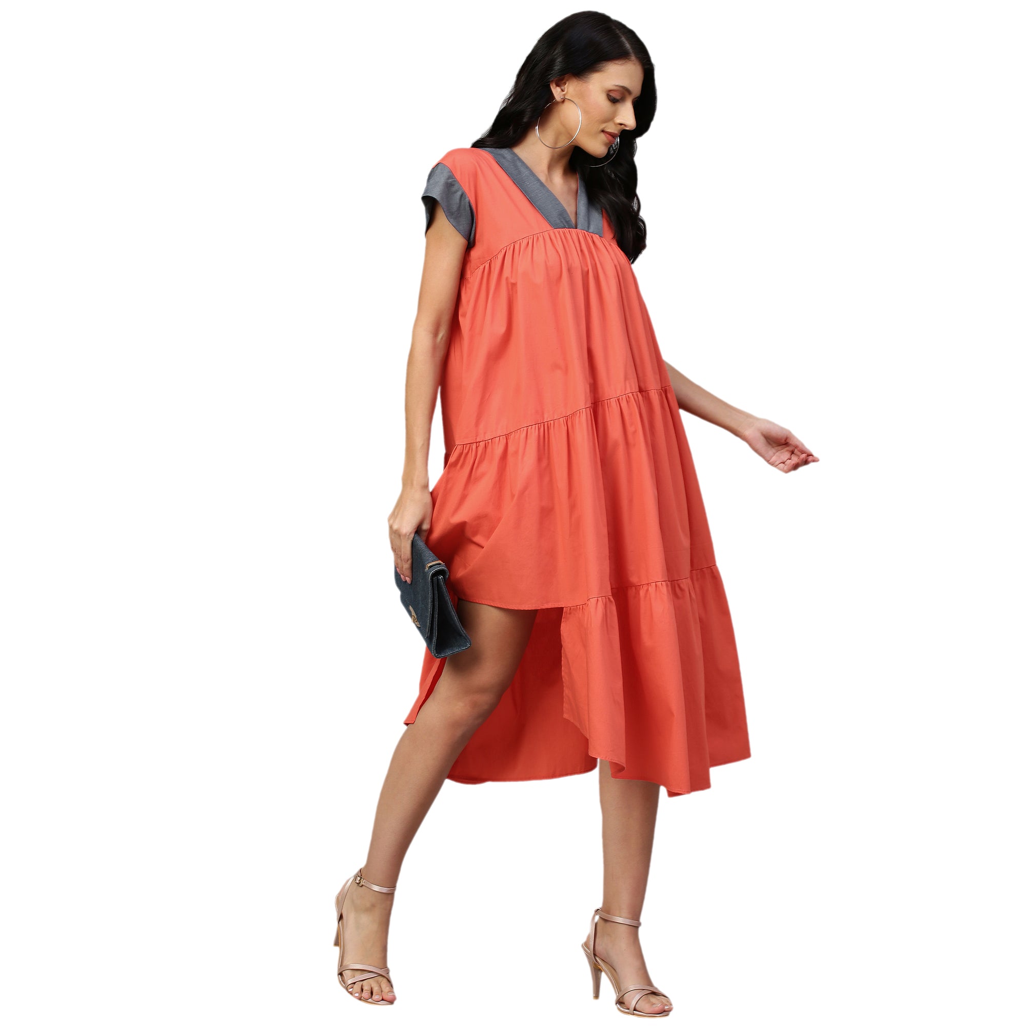Coral V-neck dress