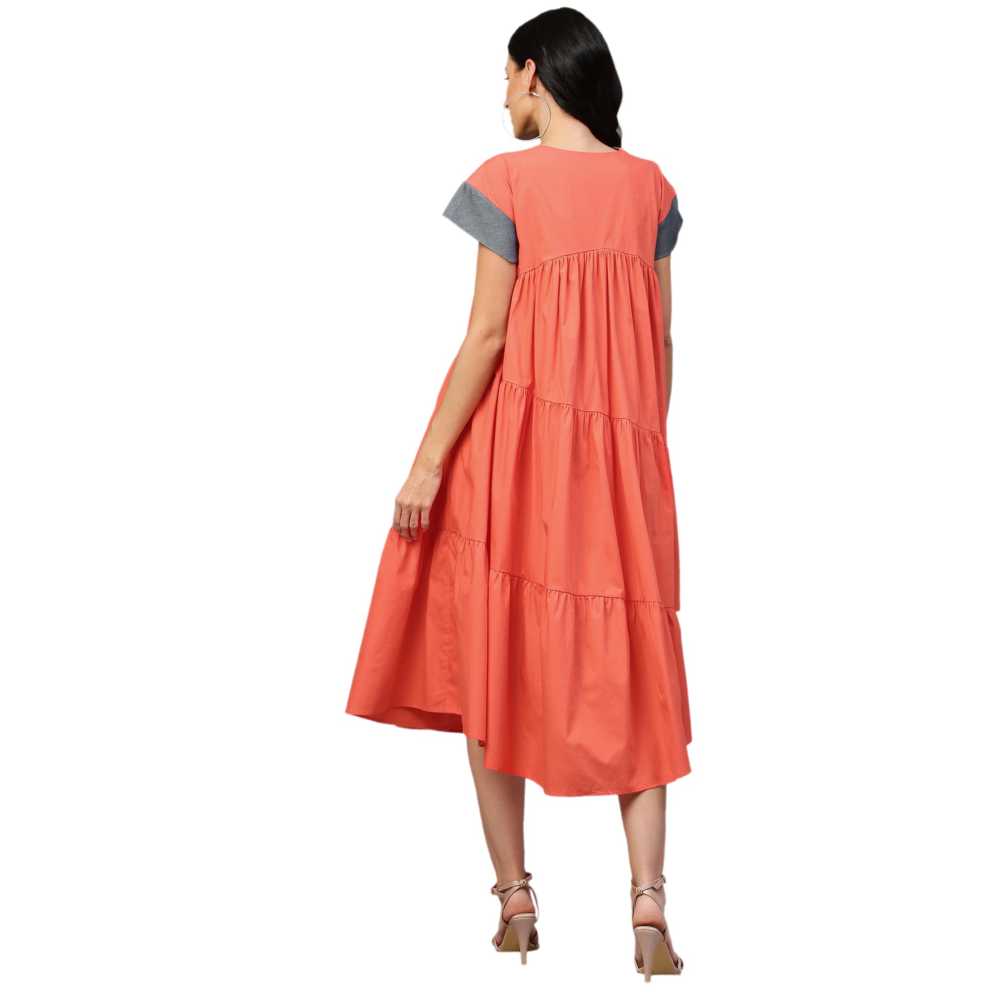 Coral V-neck dress
