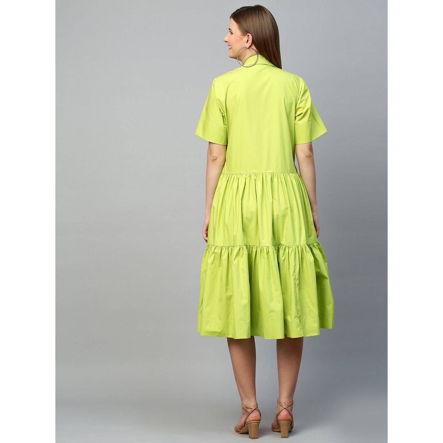 Lime green & dark khakhi tiered shirt dress