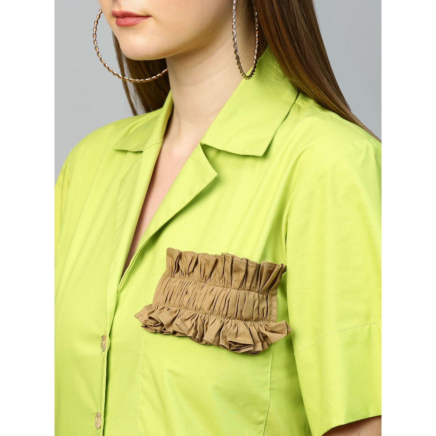 Lime green & dark khakhi tiered shirt dress