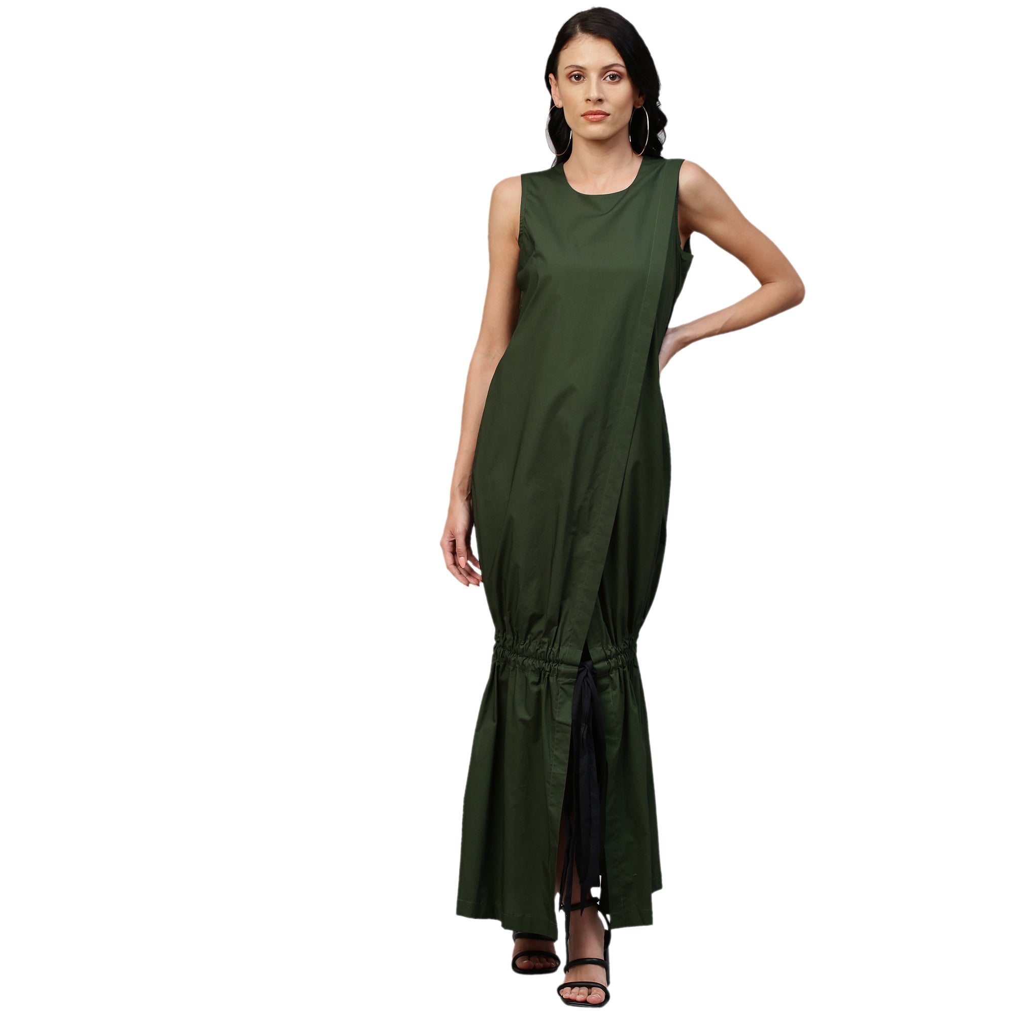 Military green long dress