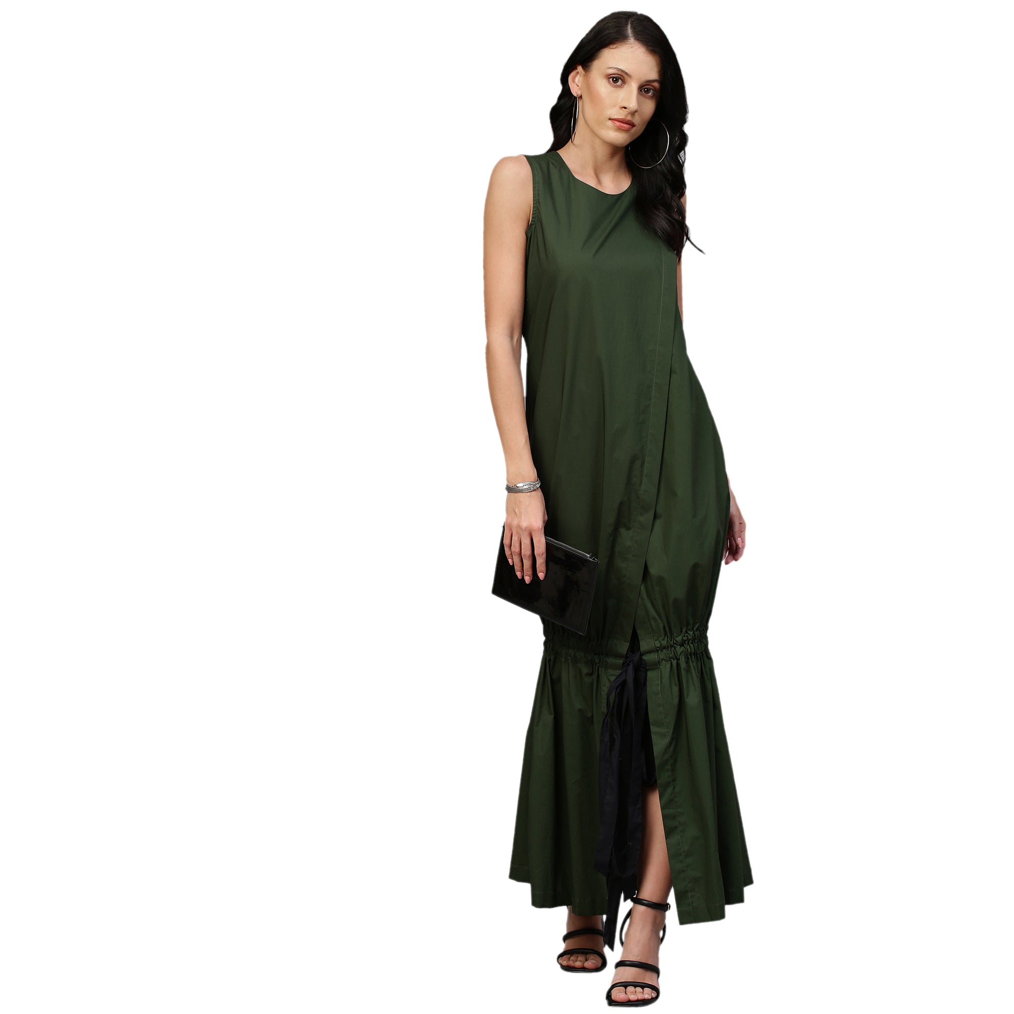 Military green long dress