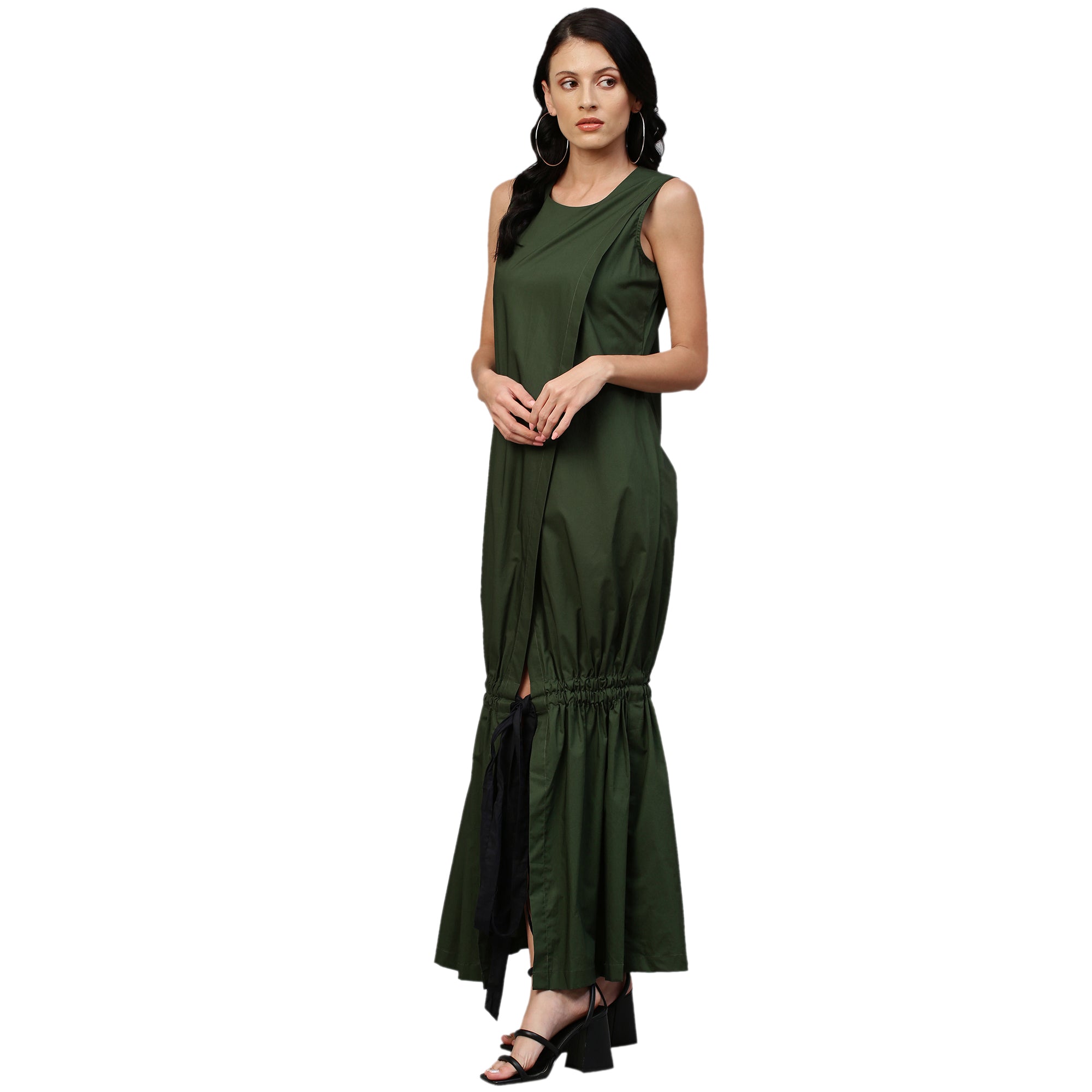 Military green long dress