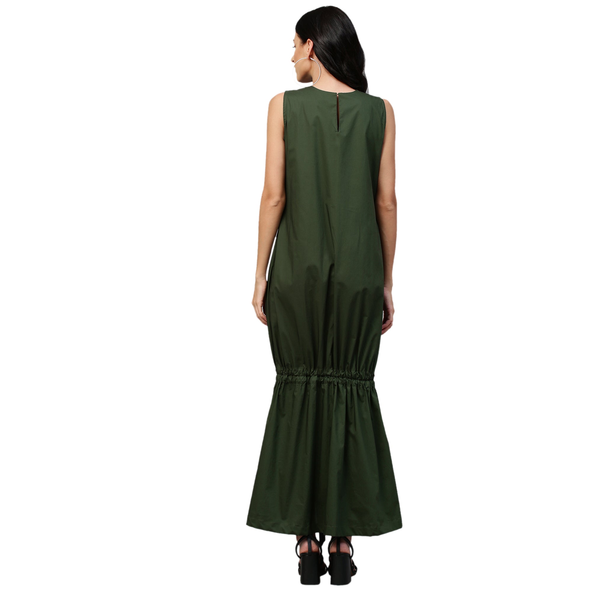 Military green long dress