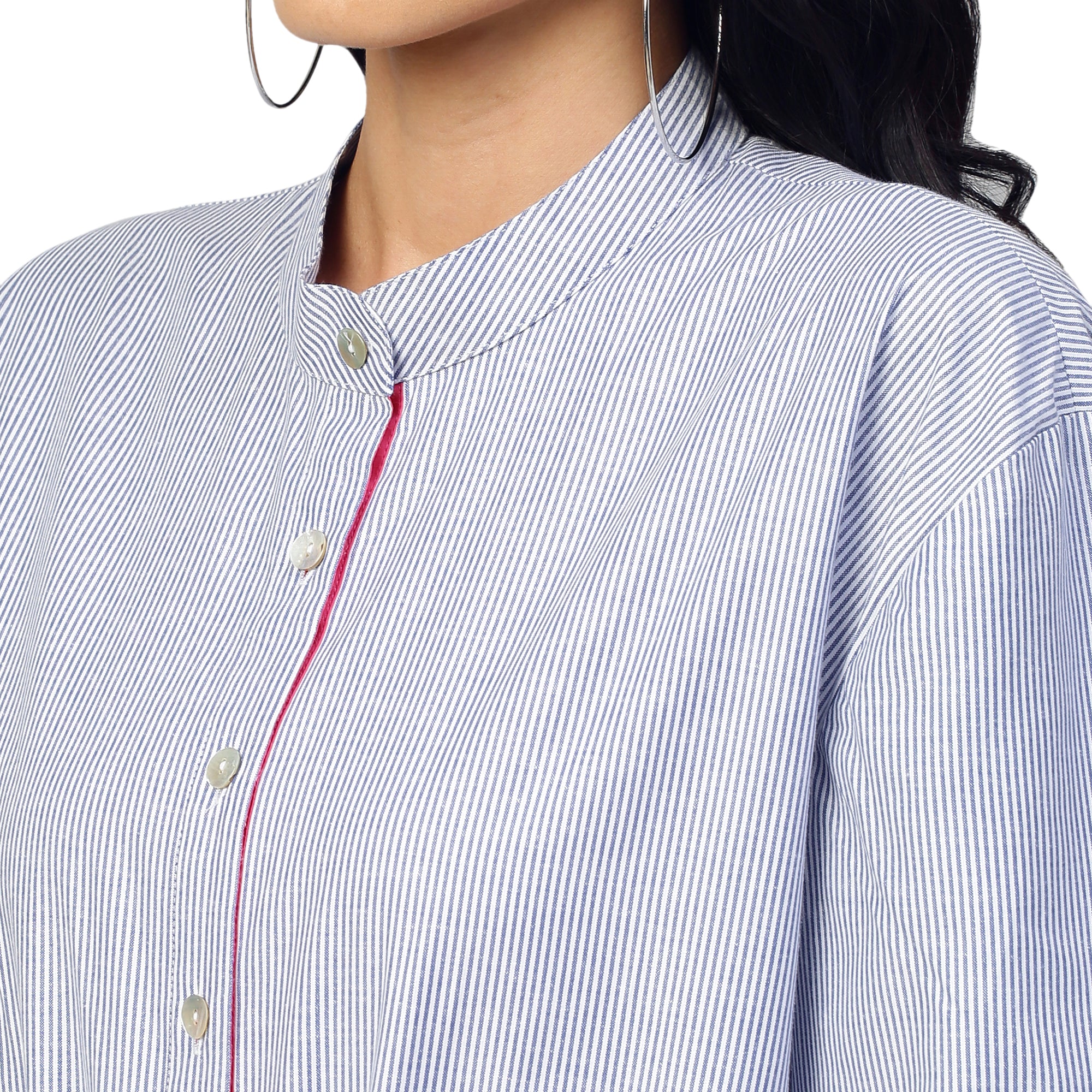 Red, light blue and dark blue jumpsuit